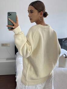 DAZY Women's Loose Casual Solid Color Basic Sweater, Autumn/Winter - Beige - View 2