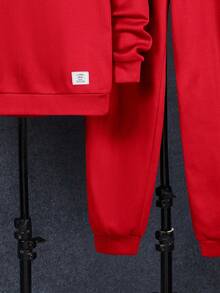 SHEIN 2pcs/Set Teen Boys Casual Versatile Comfortable Hooded Solid Color Embroidered Sweatshirt And Pants Set, Suitable For Party, School, Outings, Autumn/Winter - Red - View 5