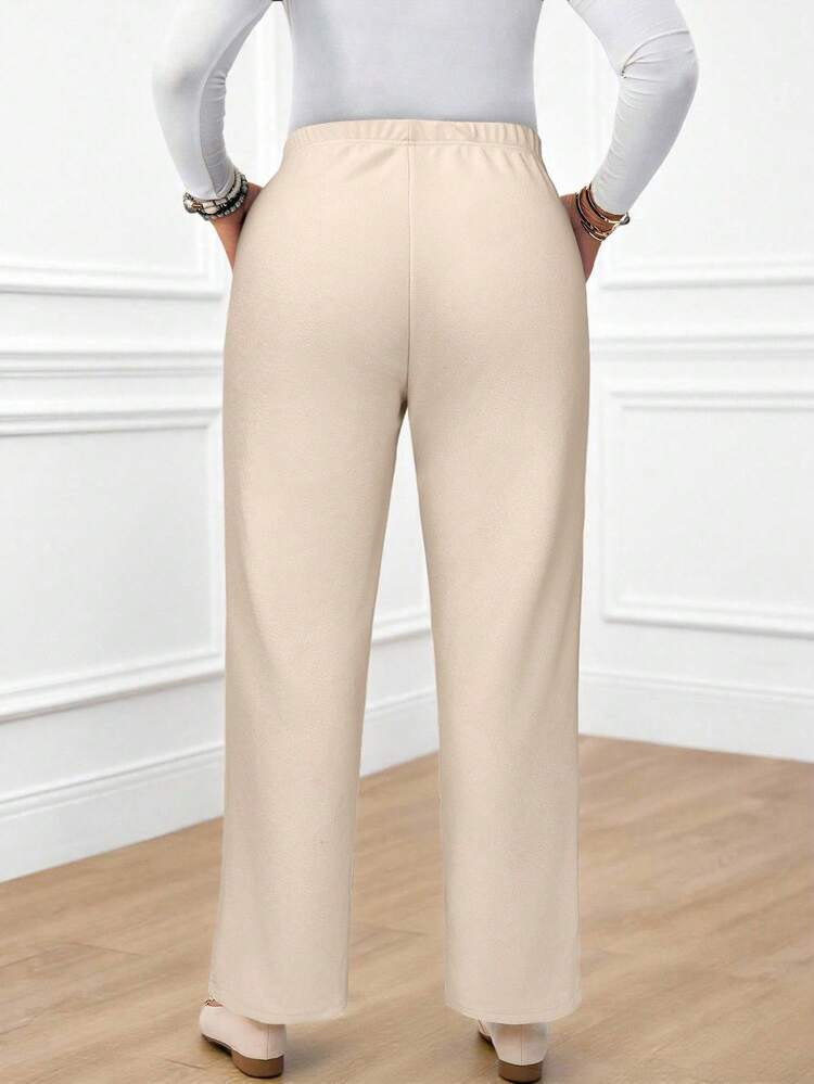 Plus Size Women's Casual Daily Black Long Pants With Pockets