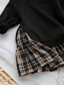 SHEIN 女婴可爱拼色长袖连衣裙，秋冬 - 彩色 - 查看 6