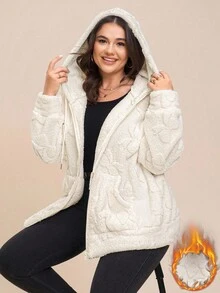 Comfylo 大码女式秋冬卡其色连帽毛绒外套，适合秋冬季节穿着，也可作为万圣节服装外套。 - 卡其色 - 查看 1