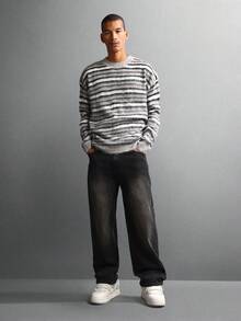 SUMWON Flauschiger gestreifter Strickpullover, gemütlicher Winter-Pullover mit weicher Textur, Rundhalsausschnitt, Langarm, lässige warme Loungewear Strickware - Verschiedenfarbig - Übersicht 5