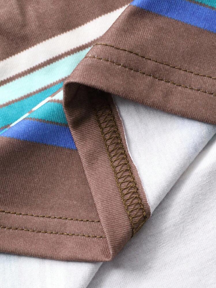 Color Block Striped Loose Fit Long Sleeve Women T-Shirt