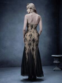 Glisette 女士黑色蕾丝抹胸高腰修身中长连衣裙 - 黑色 - 查看 2