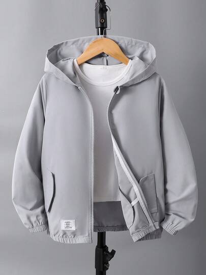 青少年男孩休闲、学校、运动连帽拉链夹克，适合日常穿着、学校、户外活动