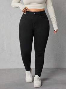 Flexra Quần jean bó sát co giãn màu đen lót nhiệt cỡ lớn, mặc thường ngày cho mùa thu/đông - màu đen - Xem 6