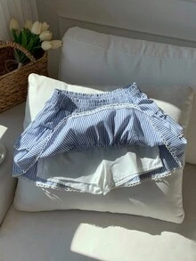 Comfortcana Women's A-Line Skirt, Striped Woven Fabric With Elastic Waist And Ruffle Hem, Suitable For Country Music Festival - Multicolor - View 5