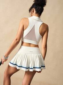 VARSIVA 女式条纹褶皱休闲健身运动迷你裙 - 白色 - 查看 9