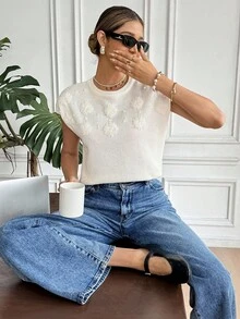 Serisse Áo len chui đầu ngắn cổ tròn màu trơn dành cho nữ vào mùa thu/đông - Màu be - Xem 3