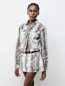 Maija Women's Snake Print Denim Skirt Autumn And Winter Low Waist Mini Skirt Animal Print Sexy Hot Girl Wear Comfortable 100% Cotton Denim - Multicolor - View 5