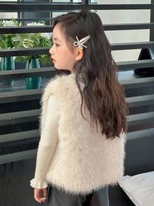 DAZY Young Girl Fluffy Vest Jacket Fall, Winter - Camel - View 2