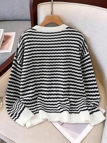 SHEIN LUNE 秋季大码休闲条纹圆领毛衣 - 彩色 - 查看 2