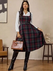 Zelara Vintage Coin Pattern Sleeveless Midi Dress Vest Dress Plaid Dress Women Plaid Jumper Dress Pinafore Dress A Line Dress Winter Dress Women Chic Dress Going Out Dress Going Out Going Out Outfit Graduation Dresses Plaid Skirt Women's Winter Clothes Autumn Outfits For Women Winter Dresses For Women All Clothes For Women Autumn Dress Winter Clothes For Women Winter Dresses For Women Plaid Two Piece Set Tweed Dresses For Women Thanksgiving Outfit For Women - Multicolor - View 9