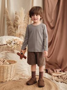 Loomiva 3件套男童休闲舒适纽扣polo衫，圆领短袖T恤套装，长袖衬衫，条纹长袖衬衫，儿童长袖衬衫，男童休闲长袖衬衫，男童经典印花休闲舒适短袖T恤，适合秋冬季节，室内外皆宜，3件套，返校季，男童印花T恤，男童T恤，儿童印花T恤，男童条纹T恤，小熊印花上衣，灰色T恤，保暖内衬