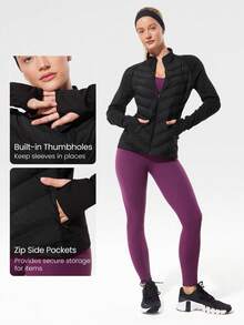 GLOWMODE Stretchy Thermal Lined Slim Fit Down Jacket With Side Pockets Daily Casual Running Workout Winter Warm - Black - View 5