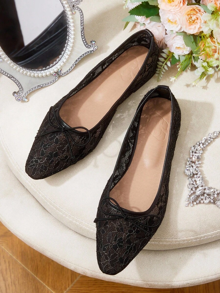 CUCCOO HITCHD Giày bệt thường ngày đa năng thoáng khí, thoải mái, thoải mái, thoáng khí, đế thấp, mũi vuông, họa tiết nơ trang trí mới mùa xuân/thu 2025 - màu đen - Xem 1