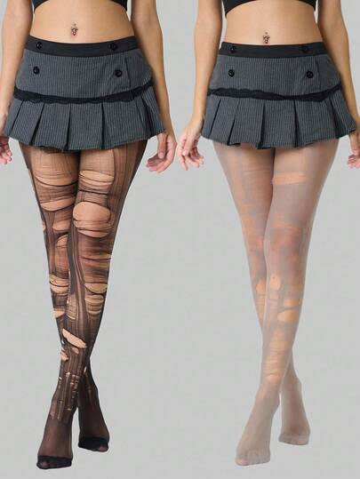 Grunge Punk 1 par de medias de color negro sólido + 1 par de medias grises, conjunto combinado de estilo Y2K baddie, adecuado para el uso diario en la calle