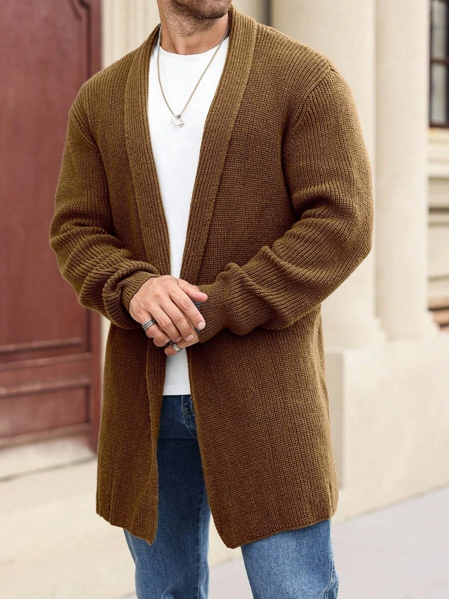 Manfinity Homme Men's Casual Solid Color Long Sleeve Cardigan, Versatile For Autumn/Winter - Bronze - View 1