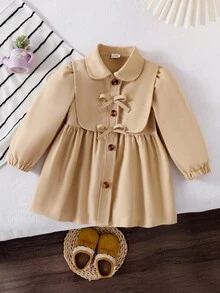 SHEIN 女童英伦风翻领夹克，时尚儿童休闲风衣外套，长袖，秋季