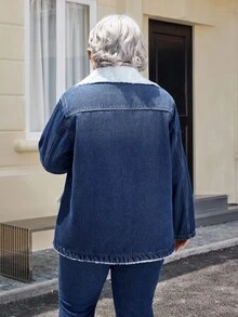 EMERY ROSE Áo khoác denim lót nhiệt thời trang cỡ lớn dành cho nữ mùa đông - Rửa tối - Xem 2