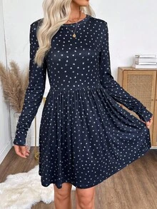 SHEIN LUNE 女式碎花圆领长袖短款连衣裙 - 彩色 - 查看 6