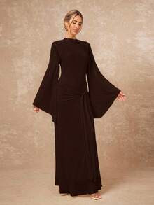 Lumalex Women's Loose Sheer Dress With Tie-Up Flowy Sleeves,Wedding Guest Dress Women - Coffee - View 6