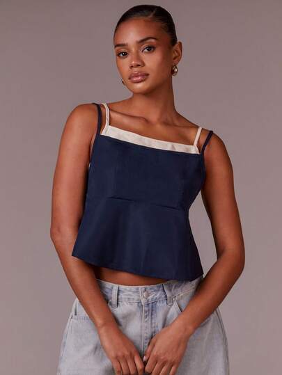 Athîral 二合一拼接邊吊帶上衣