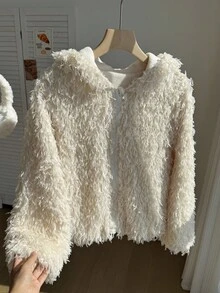 SHEIN Tween Girl Casual Zip-Up Fleece Hooded Jacket, Autumn/Winter Fall - Multicolor - View 4