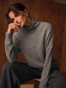 MOTF PREMIUM 100% 羊毛高领毛衣，优雅日常穿着，秋冬 - 灰色 - 查看 12