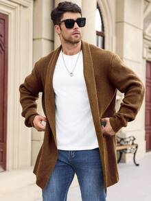 Manfinity Homme Men's Casual Solid Color Long Sleeve Cardigan, Versatile For Autumn/Winter - Bronze - View 4