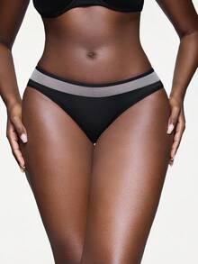 Shapelle Forme 1 Stück schwarze, bequeme, weiche Mesh-Patchwork-Transparenz-Slip, nahtlose Slips mit niedriger Taille für Frauen, geeignet für den täglichen Gebrauch, Büro, Zuhause, Formwäsche für S-Form