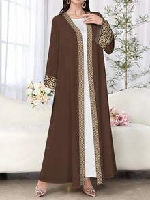 SHEIN Najma 女式花卉复古印花长袖休闲阿拉伯长袍，春秋装 - 彩色 - 查看 4