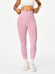 SHEIN Sports 哑光粉高腰无缝紧身裤瑜伽女裤 - 粉色 - 查看 3