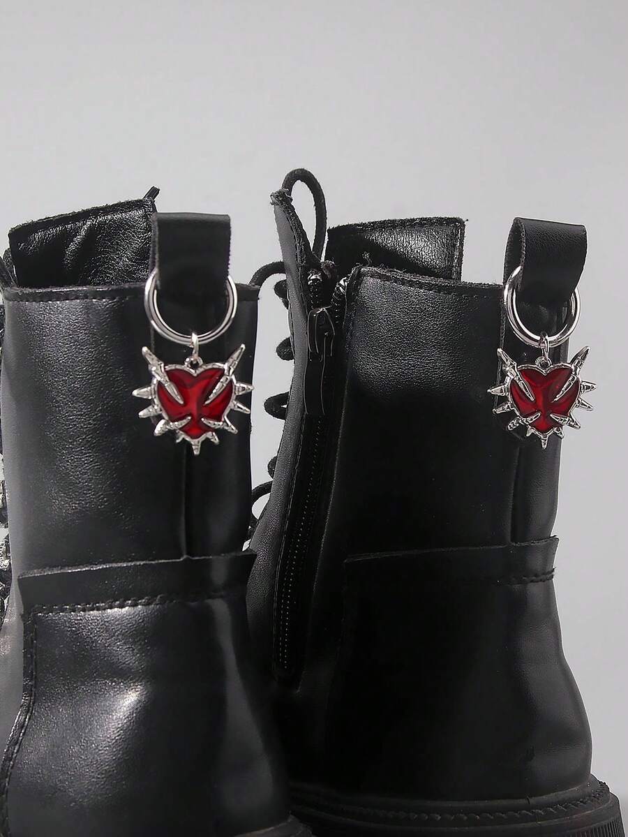 Grunge Punk 2pcs Gothic Bat Shoe/Boot Decorations, Holiday Party Gifts - Burgundy - View 1