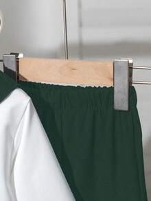 3pcs Baby/Toddler Cute Smiling Face Print Top, White Top, And Elastic Waist Pants Tracksuit Set, Suitable For Birthday Party, Evening Event, Performance, Wedding, Back To School - Dark Green - View 5