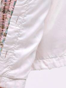 SHEIN Elladie kids 年轻女孩可爱蓬松白色袖口粉色闪光胸袋夹克搭配百褶运动裙套装 - 粉色 - 查看 6