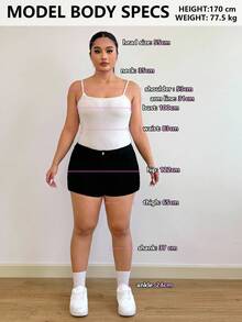 SHEIN EZwear 大码女式纯色不对称下摆长袖露肩上衣 - 藏蓝色 - 查看 7