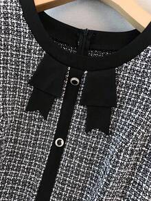 Regalyn Plus Size Women's Single-Breasted Contrast Color Tweed Dress, Fashionable Luxurious Dignified Elegant High-End Romantic Sleeveless