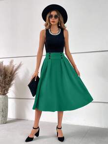 EURMUSE Minimalist Solid Color Casual Office Versatile Daily Wear Women Skirt - Green - View 6