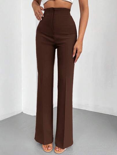 SHEIN Plus Size Women's Straight Leg Solid Color Slim Fit Casual/Office Pants Brown Pants High Waisted Pants Pants Flare Leg Women Dress Pants Tall Women Pants