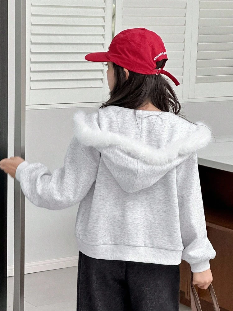 Tween Girls Knitted Hooded Sweatshirt With Thermal Lined, Fall