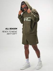 Casual Loose Fit Zip-Up Hoodies For Men, Long Sleeve Top - Dark Green - View 3