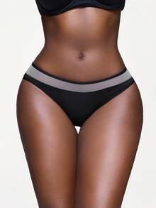 Shapelle Forme 1 Stück schwarze, bequeme, weiche Mesh-Patchwork-Transparenz-Slip, nahtlose Slips mit niedriger Taille für Frauen, geeignet für den täglichen Gebrauch, Büro, Zuhause, Formwäsche für S-Form