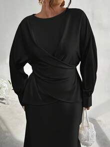 Firerie Plus Size Women Elegant Apricot Satin Asymmetric Hem Satin Skirt/Winter