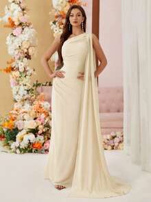 Aureia Chiffon Bridesmaid Dress With Asymmetric Shoulder And Draped Detailing (Adult)