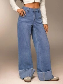 SHEIN Forever 21 Quần Jeans Nữ Quần Jeans Cạp Thấp Quần Jeans Công Sở Thường Ngày Cho Nữ Quần Ống Rộng Y2k Trang Phục Công Sở Cho Nữ Quần Baggy Quần Mùa Hè Trang Phục Thường Ngày Cho Nữ Quần Jeans Xanh Quần Mùa Hè Cho Nữ Quần Jeans Denim Quần Áo Hippie Cho Nữ - Màu xanh nhạt - Xem 5