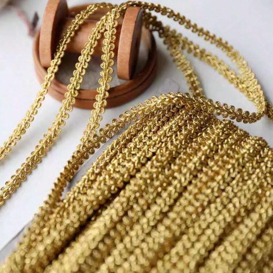 5 Yards Gold Thread Wavy Lace Trim, 1.1cm Wide, Clothing Decoration Accessory