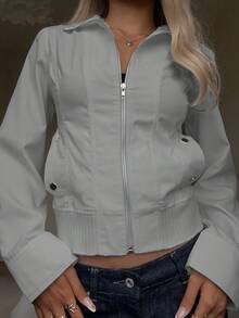 CovetEZ Commuter Jacket, Zip-Up Jacket Autumn Winter Clothes For Women - Grey - View 3