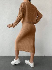 SHEIN Cottnline Damski Stójka Opuszczane ramiona Koszulka  I Zestaw spódnic