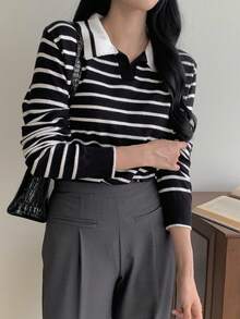 DAZY Women's Casual Loose Polo Neck Long Sleeve Sweater, Autumn - Black - View 3